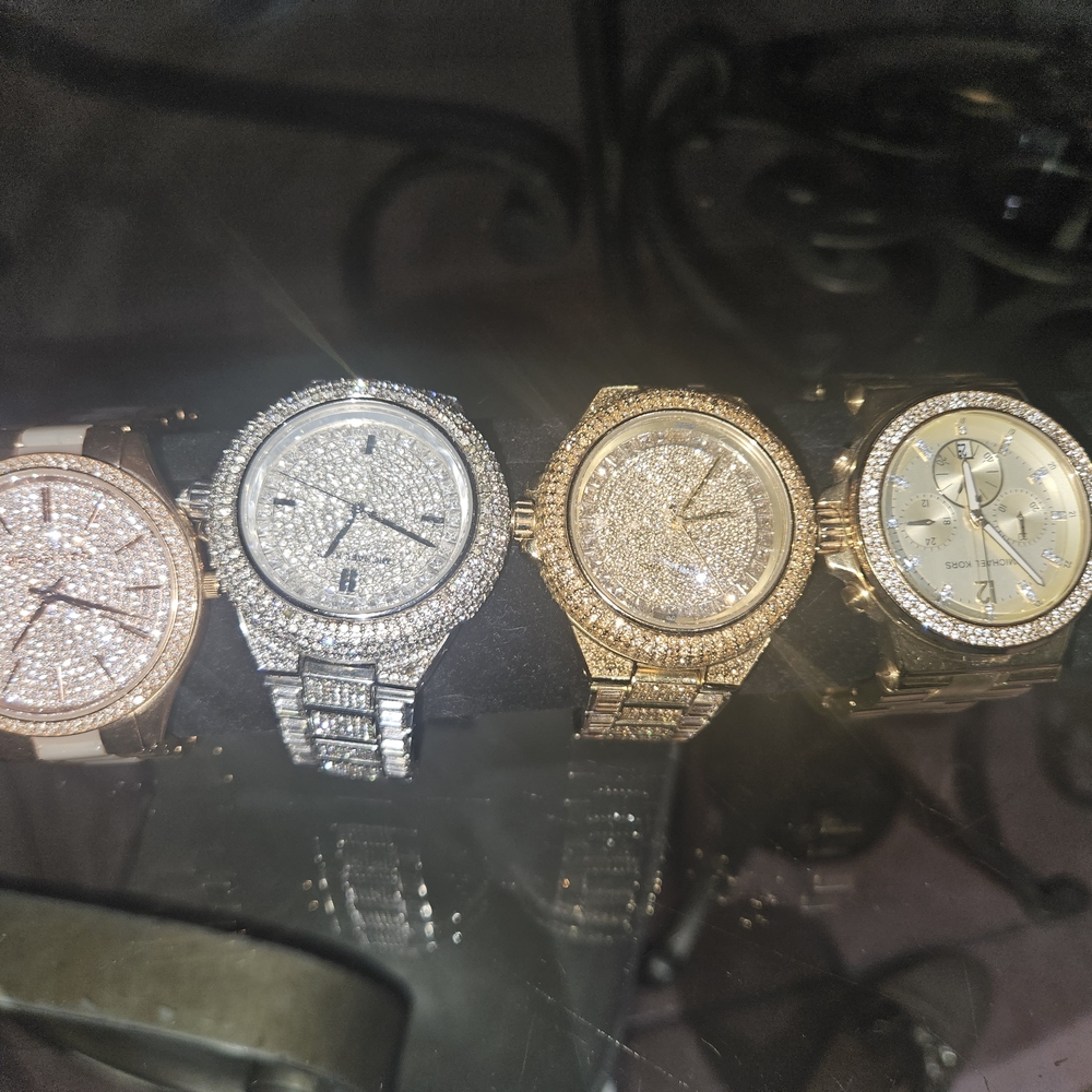 Elegant 1 Silver, 1 Rose Gold and 2 Gold Watches with Crystal Accents.